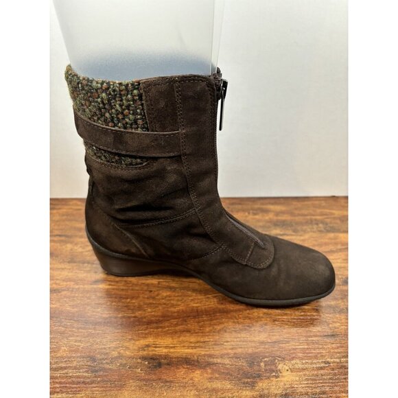 Aquatalia Womens Size 7.5 Brown Suede Ankle Boots Hidden Wedge Zipper‎ Shoes - Picture 5 of 9
